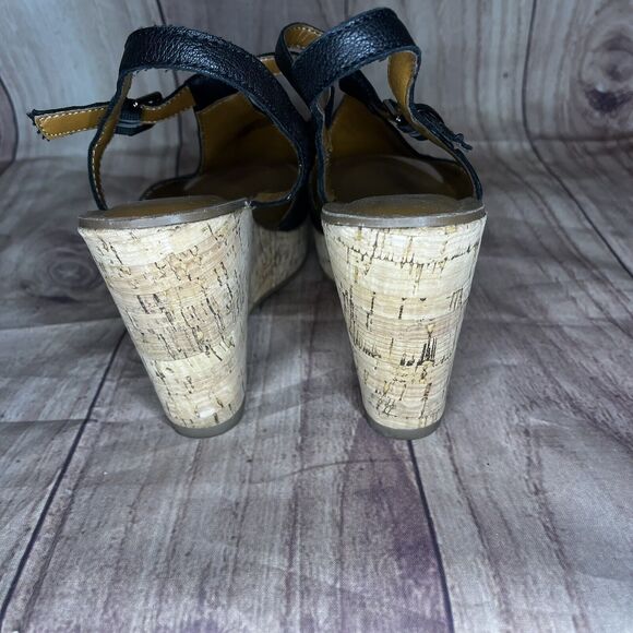 Franco Sarto Shantelle Women’s Wedge Sandals Black Leather Cork Size 8 - Picture 3 of 7